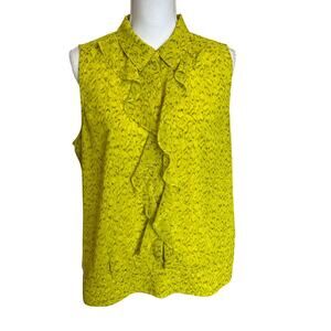 Cabi Tank Ruffle Reign 3071 Size Large Chartreuse Sleeveless Slinky Collared